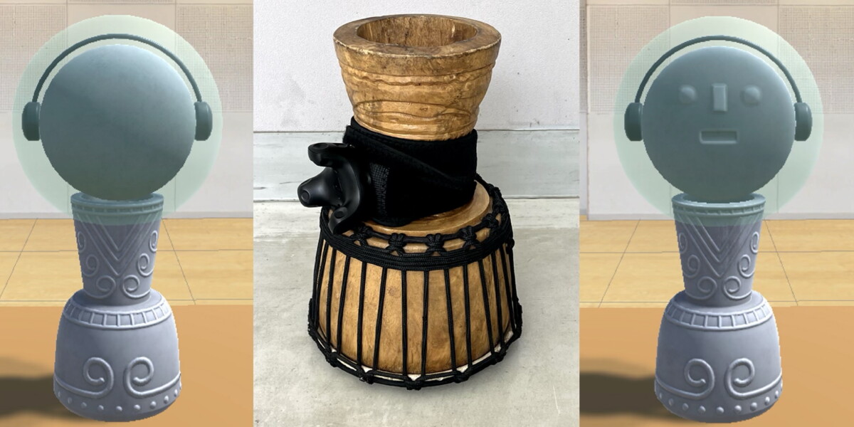 Upside-down wooden drum and its virtual avatar